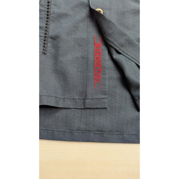 Vintage Bamboo Cay Palm Tree Embroidered Panel Black Hawaiian Shirt Mens M Modal - Picture 5 of 9